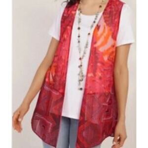 Soft Surroundings Small Betania Tunic Sheer Boho Vest Pink Combo Floral